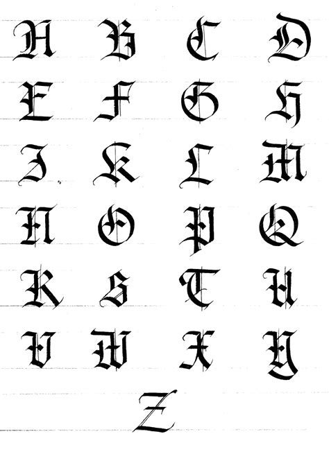 Majuscules Textura Script Lettering Calligraphy Alphabet Lettering