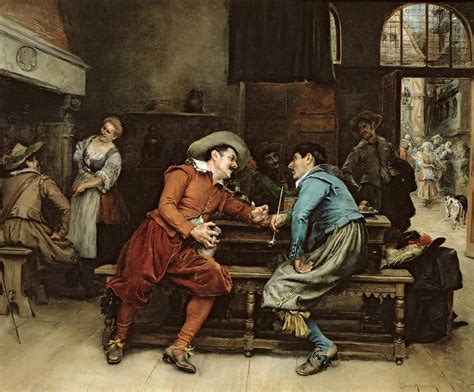 Two Men Talking In A Tavern Painting By Jean Charles Meissonier
