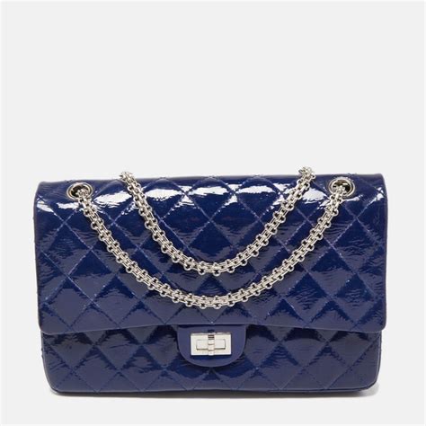 Chanel Blue Quilted Patent Leather Reissue 255 Classic 226 Flap Bag