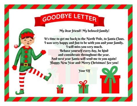 Carta De Despedida De Elfo De Navidad Con Regalo De Navidad