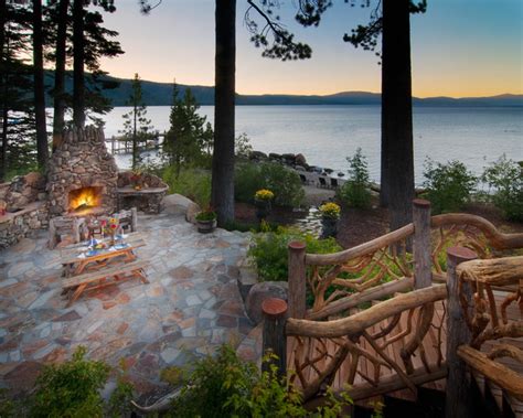 Lakeside Patio With Fireplace Traditional Patio