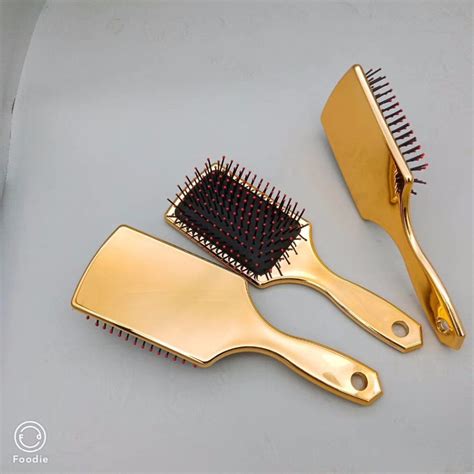 Yaeshii Uv Electroplate Plastic Hair Brush Gold Hairbrush