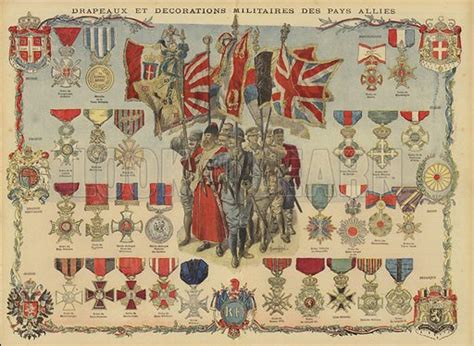 Flags And Military Decorations Of The Allied Powers World War I Stock