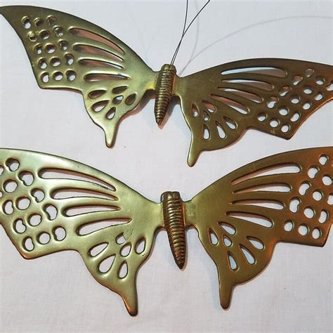 Vintage 1970s Solid Brass Butterfly Wall Hanging Set Of Etsy