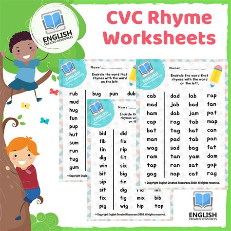 Cvc Rhyme Worksheets English Created Resources