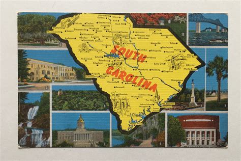 South Carolina Postcard Vintage South Carolina Map And Etsy