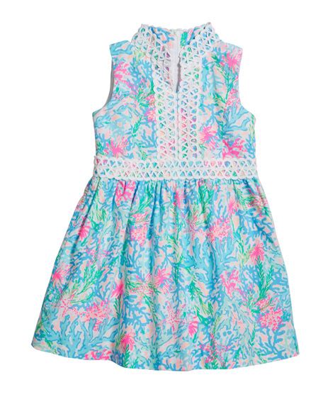Lilly Pulitzer Girls Mini Franci Lace Trim Poplin Dress Size 2 14