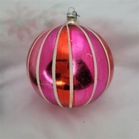 Vintage Jumbo West Germany Blown Mercury Glass Christmas Ornament Pink Striped Picclick