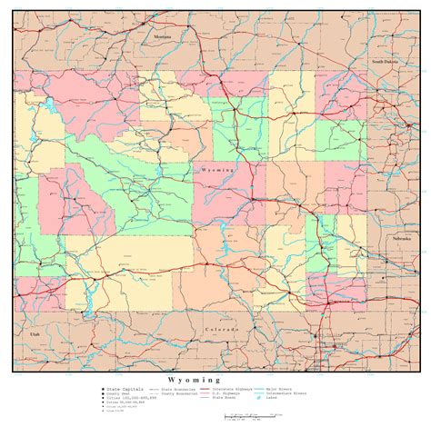 Large Detailed Administrative Map Of Wyoming State With