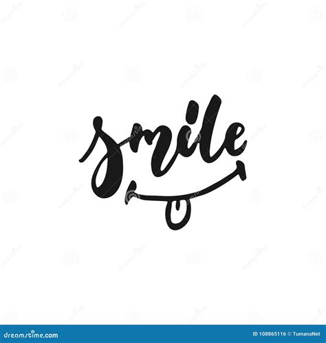 Smile Hand Drawn Lettering Phrase Isolated On The White Background