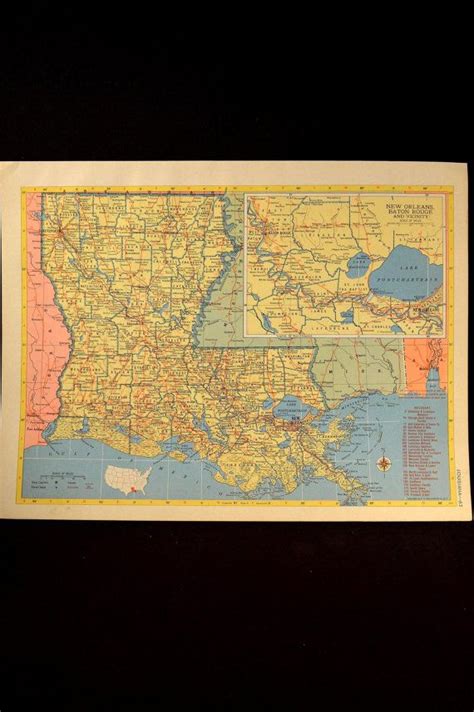 Vintage Louisiana Map Wall Art Frameable Matted Original 1950s Etsy