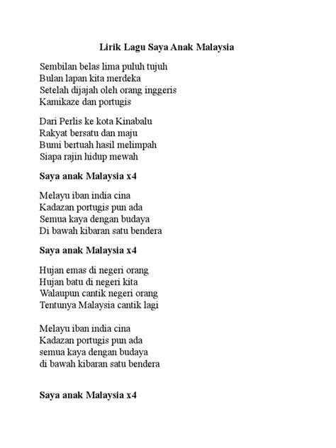 Saya anak malaysia lyrics