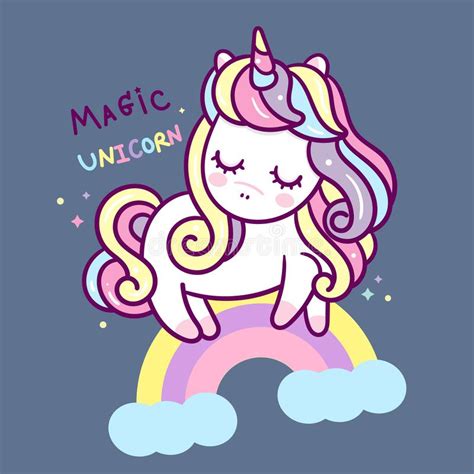 Cute Unicorn Vector With Rainbow Pony Cartoon Kawaii Animals Background