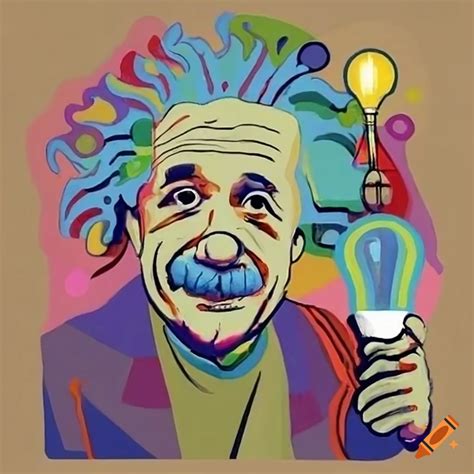 Surreal Artwork Of Albert Einstein With A Light Bulb