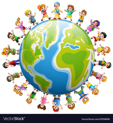 Happy Group Of Children Standing Around The World Vector Image