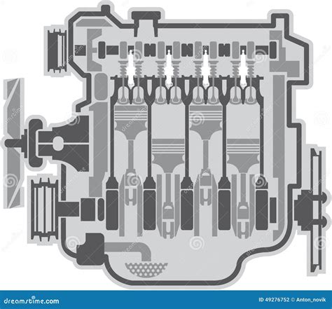 Two Cylinder Engine Piston Block Drawings Vector Illustration
