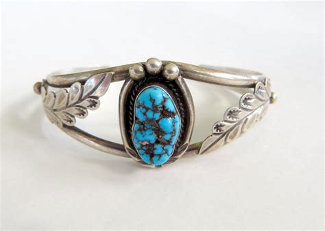 Navajo Sterling Turquoise Cuff Morenci Turquoise Native American