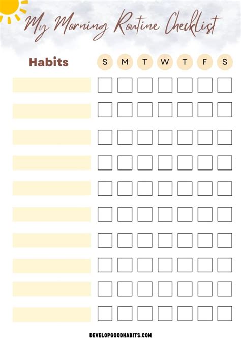 16 Morning Routine Charts To Print And Track Your Habits Fitness Gadget