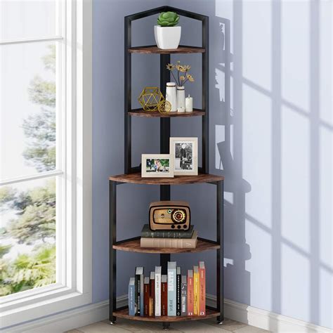 buy tribesigns 5 tier corner shelf 60 inch corner bookshelf small bookcase for living room