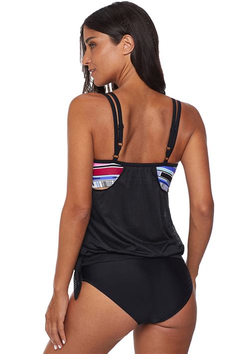 Shewin Black Layered Tankini Top With Brief Swimsuit Us 11 97 Shewin