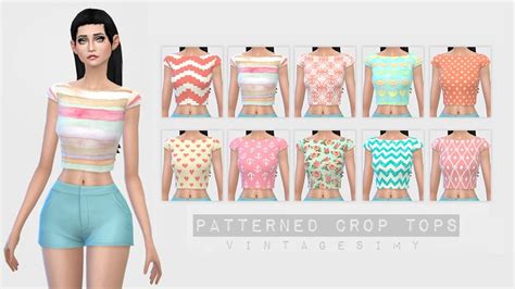 Sims 4 Custom Content Finds Vintagesimy Ts4 Patterned Crop Tops