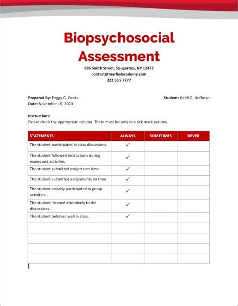10 Printable Biopsychosocial Assessment Template Room