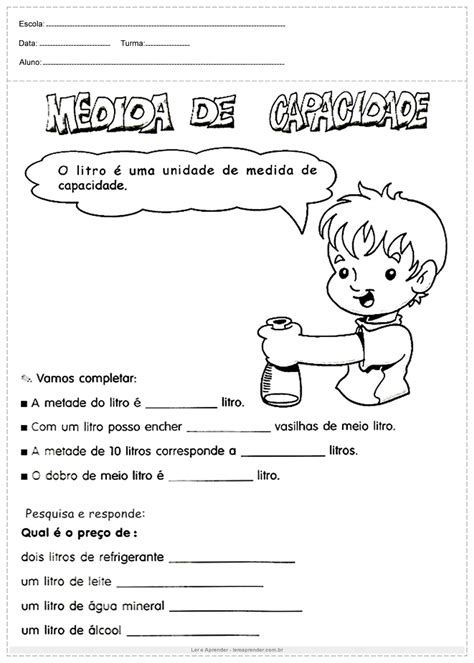 Atividade De Medida De Capacidade 4 Ano Educa