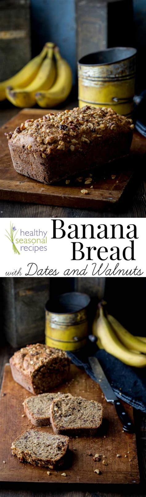 Spread slices with honey or serve with ice cream. banana bread with dates and walnuts - Healthy Seasonal Recipes