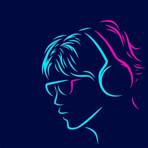 Music Man Gamer Line Pop Art Potrait Logo Colorful Design With Dark
