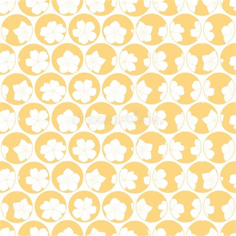 Vector Yellow Circle Geometry Seamless Pattern With Floral Background