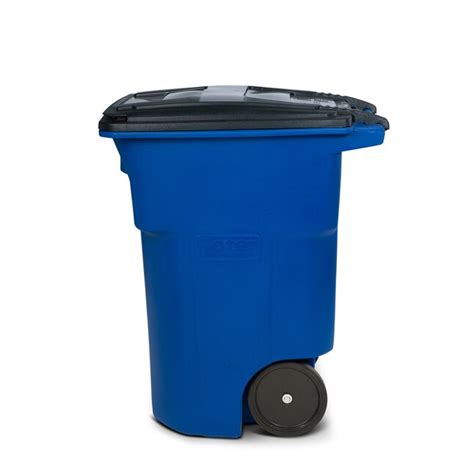 Toter 96 Gallons Blue Plastic Wheeled Outdoor Trash Can With Lid In The