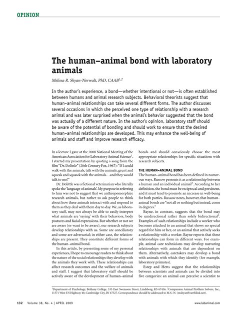 Pdf The Human Animal Bond With Laboratory Animals