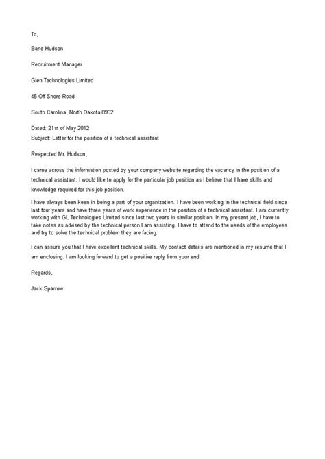 technical assistant cover letter   write  technical assistant