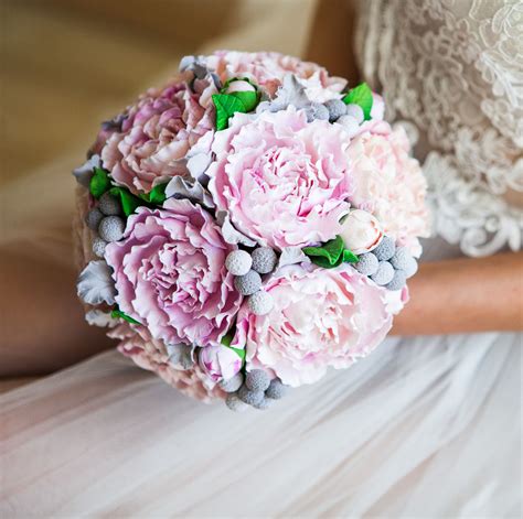 Pink Peony Bouquet Bridesmaid Artificial Bouquet Barn Etsy Peony