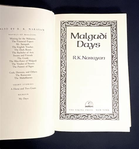 Malgudi Days R K Narayan First Us Edition
