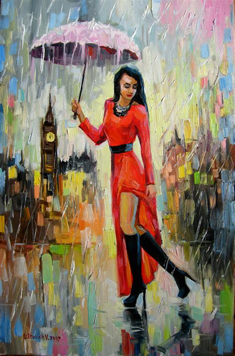 Walking In The Rain Peinture Par Vladimir Artmajeur