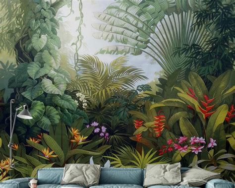 Beibehang Hand Painted Tropical Rain Forest Plant Landscape Wallpaper