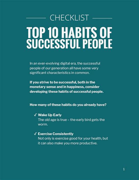 Top 10 Habits Of Successful People Checklist Downloadable Pdf