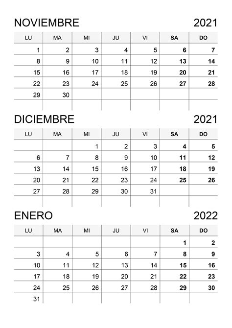 Calendario Noviembre Diciembre 2021 Y Enero 2022 Calendariossu