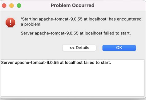 Java Server Apache Tomcat 9 0 55 At Localhost Failed To Start