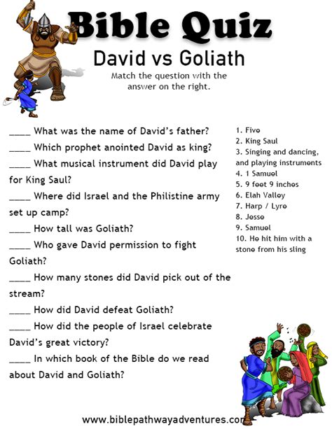 Free Bible Quiz David And Goliath Sunday School Bible Quiz Sunday