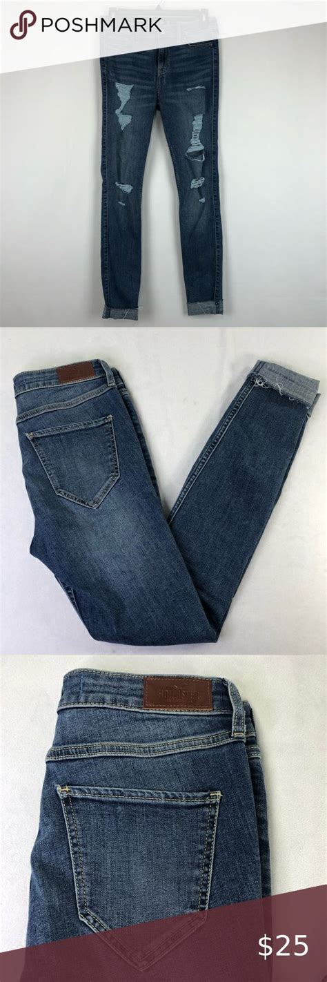 Hollister Mid Rise Super Skinny Distressed Classic Stretch Jeans R W