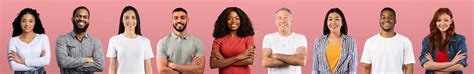 Collection Of Happy Multiracial People Photos On Pink Studio