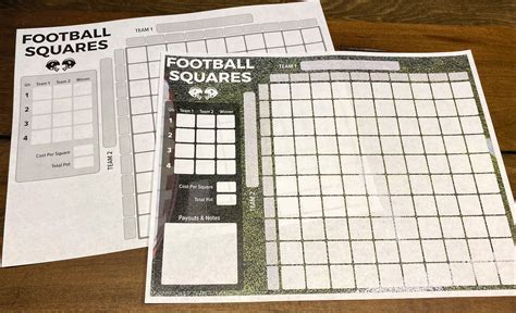 Printable Football Squares 4 Quarter Payouts 11x85 Download And Print