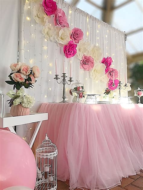 Pink And White Flower Backdrop Pink Baby Shower Decorations Baby