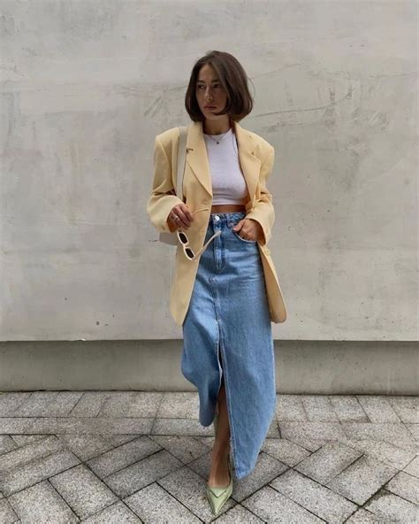 Outfit Of The Day Ootd Fashion Inspo Long Denim Skirt Trend Street