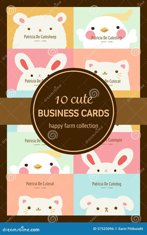 Ten Cute Pastel Animal Business Cards Stock Illustration Illustration