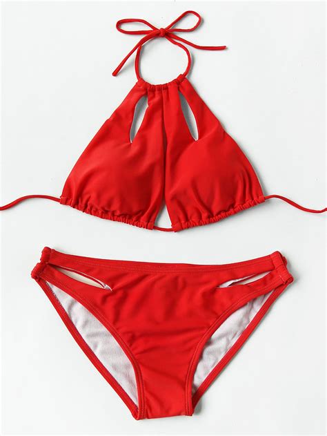 shop cutout detail halter bikini set online shein offers cutout detail halter bikini set and more