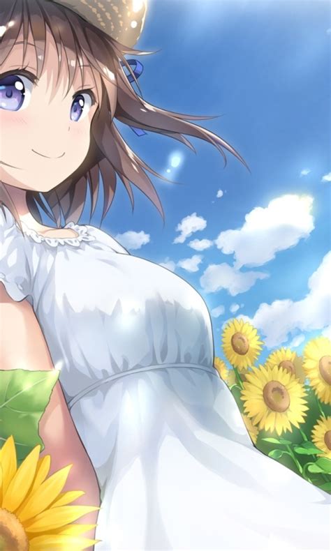 Wallpaper Sunflowers Summer Anime Girl Dress Short Hair