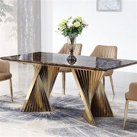 709 Espresso Modern Dining Table With Marble Top And Stainless Steel